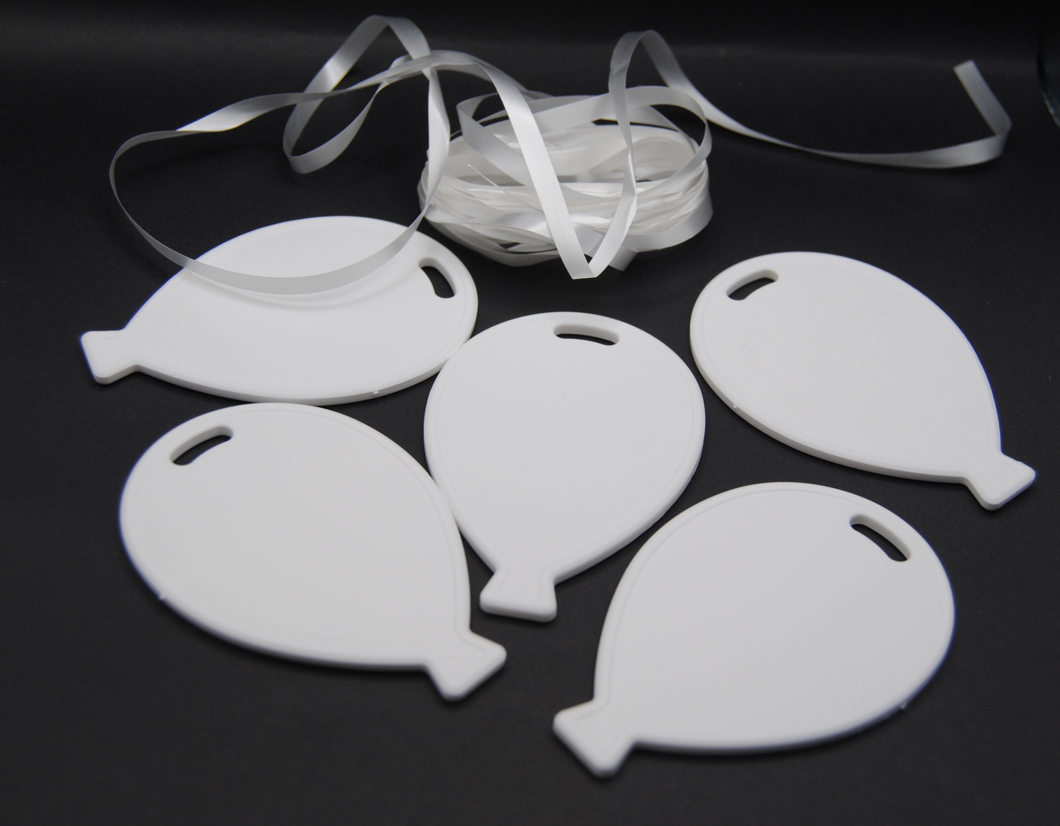 BALLOON WEIGHTS Plastic White x 5 inc approx 5m of ribbon Birthday/Wedding UK
