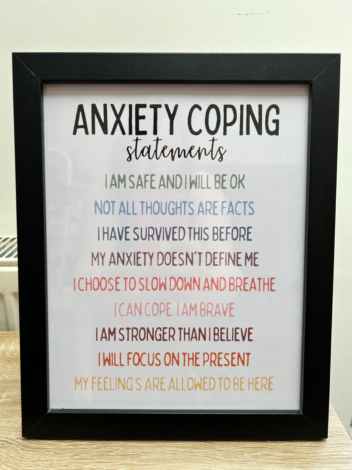 Framed Inspiration / Positivity Print - Anxiety Coping Statements 8" x 10"