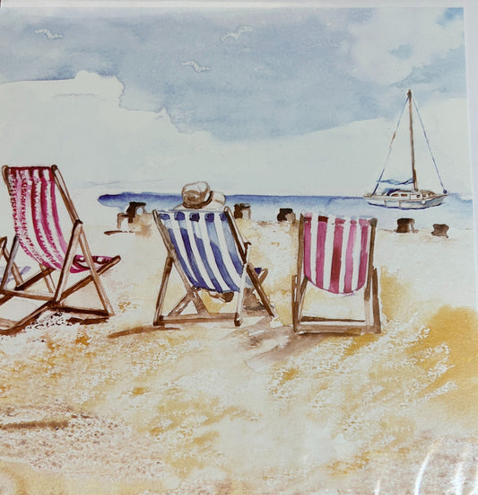 Deckchairs on the Beach Blank Card (Greeting Card)