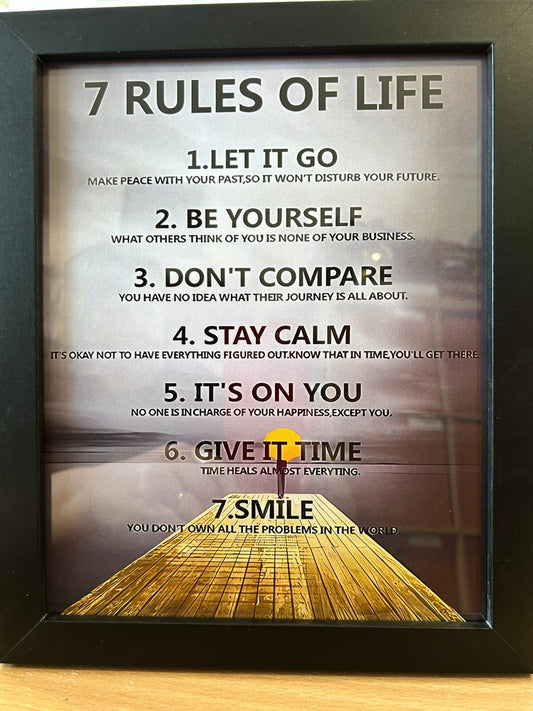 Framed Inspiration / Positivity Print - 7 Rules of Life  8" x 10"