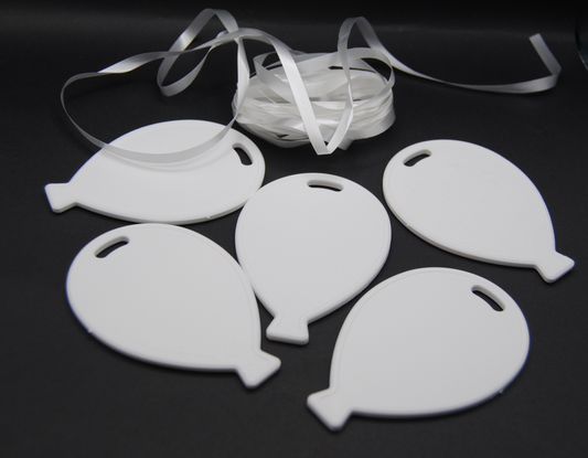 BALLOON WEIGHTS Plastic White x 5 inc approx 5m of ribbon Birthday/Wedding UK