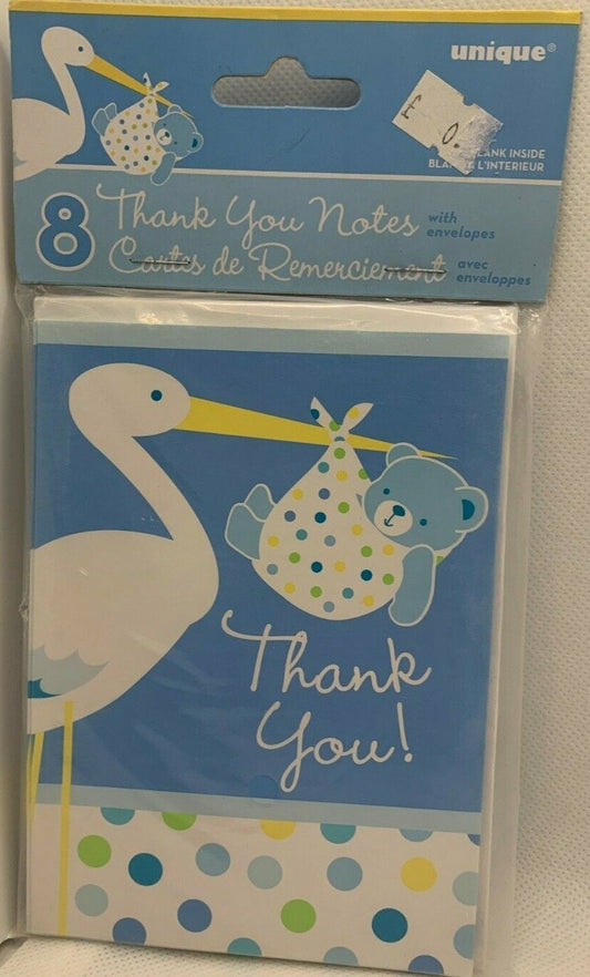 8 x Birth Thank You Cards Blue  (Greeting Card)