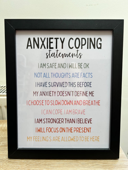 Framed Inspiration / Positivity Print - Anxiety Coping Statements 8" x 10"