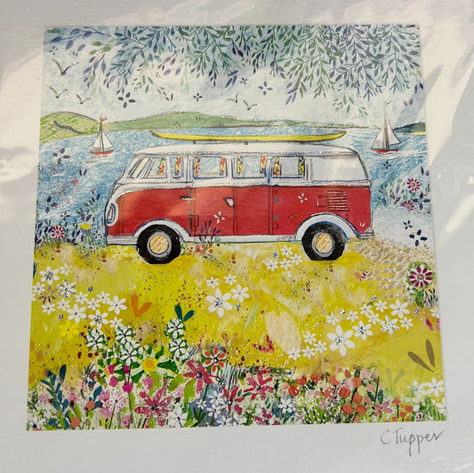 Red Campervan Blank Card (Greeting Card)