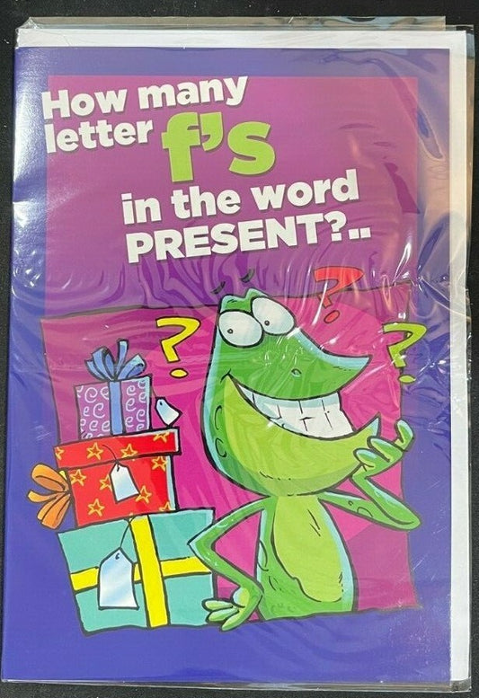 Haw many letter f's in the word present (Birthday Greeting Card)