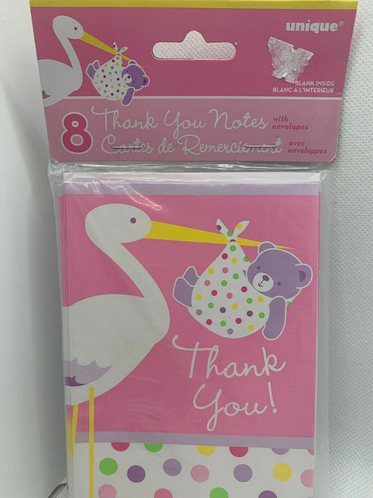 8 x Birth Thank You Cards Pink  (Greeting Card)