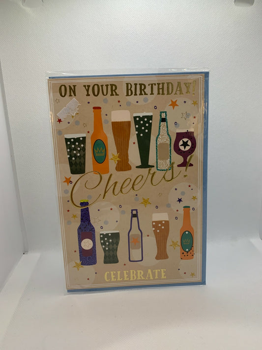 On Your Birthday, Cheers! Celebrate   (Greeting Card)