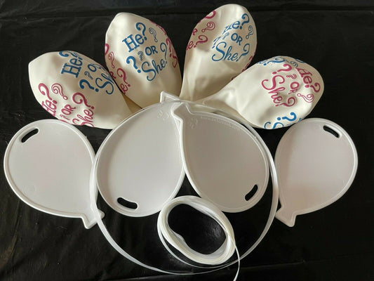 Pack of 4 Gender Reveal Party Balloons with weights and ribbon