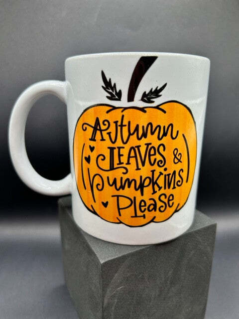 Autumn Leaves and Pumpkins Please Mug (Halloween)
