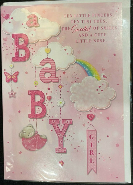 Baby Girl Ten Little Fingers (New Baby Congratulations Greeting Card)